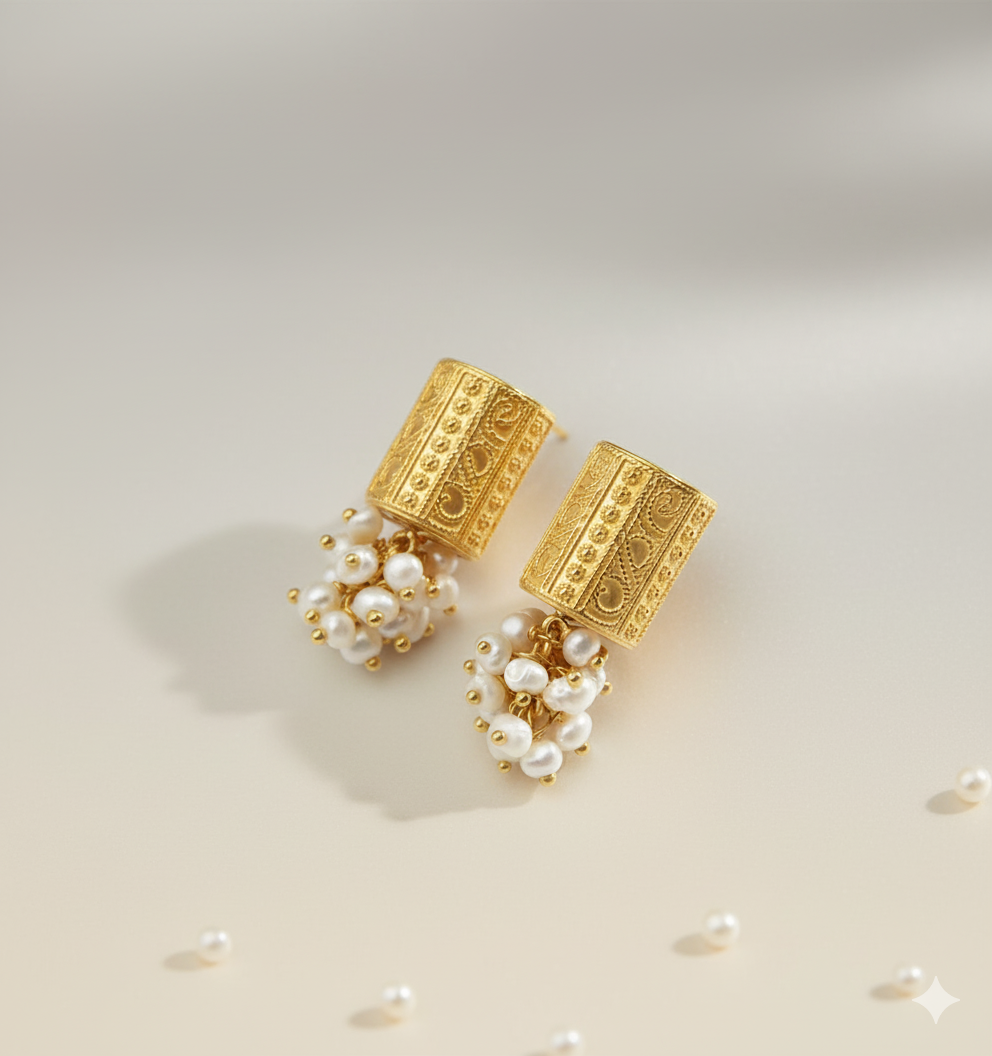 Nubia Altın İnci Küpe