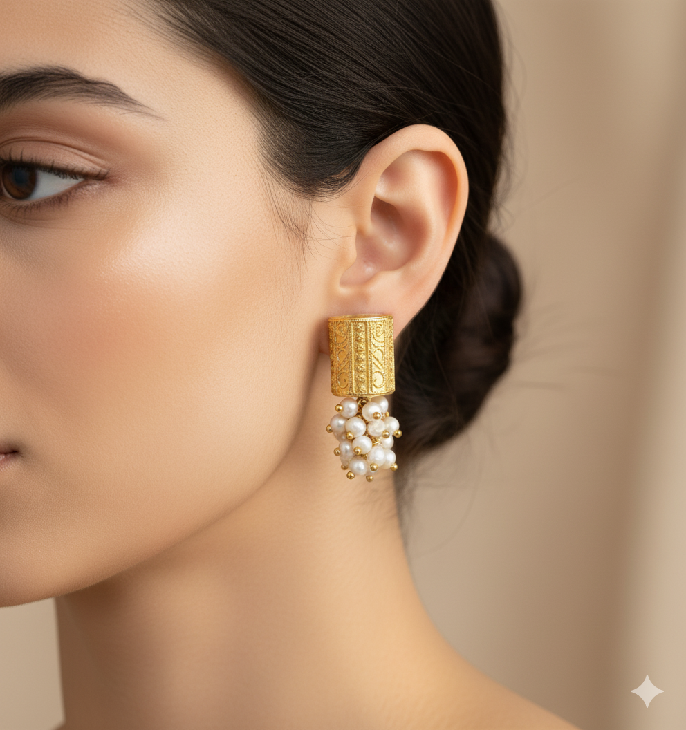 Nubia Altın İnci Küpe