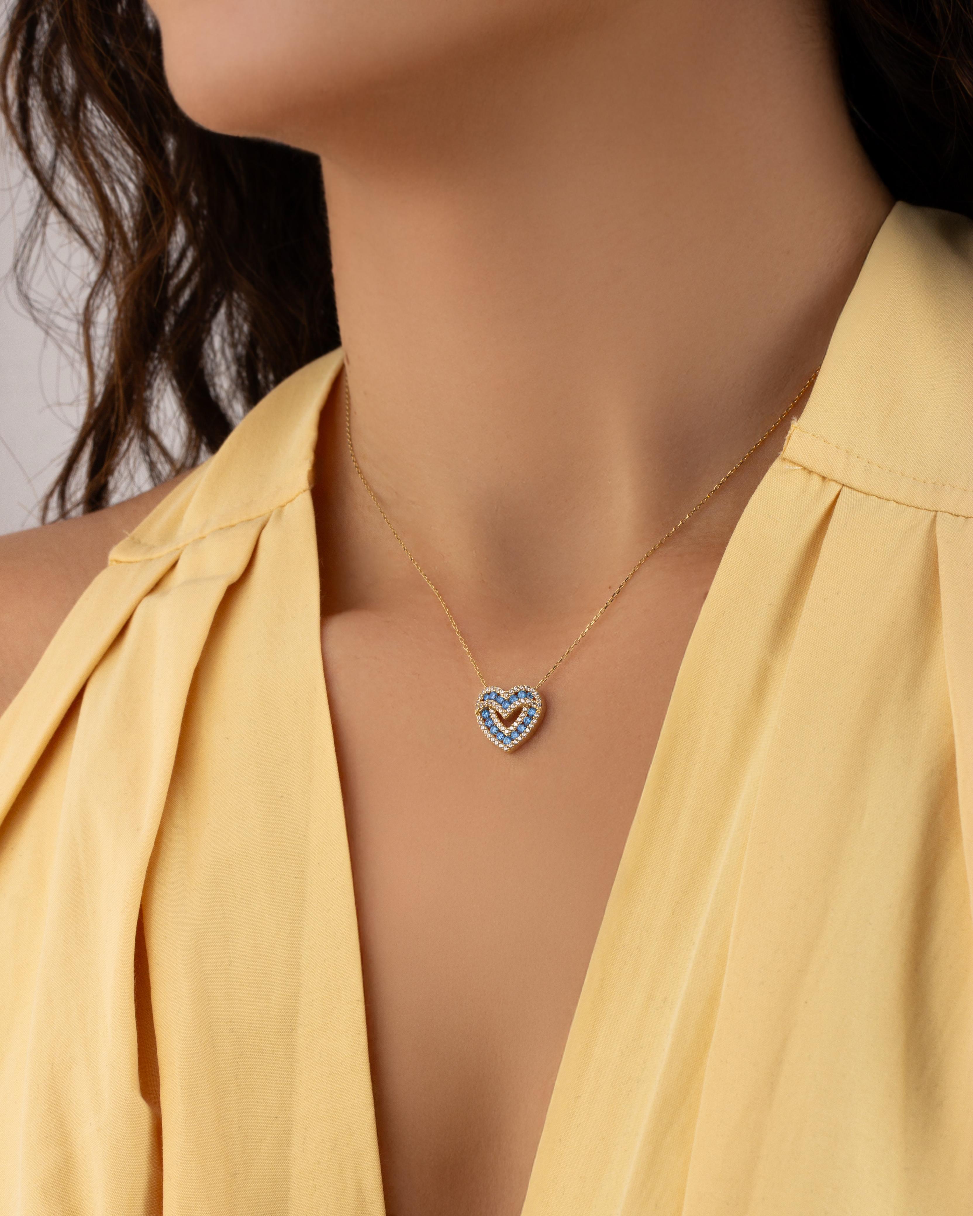 Çift Kalp Taşlı 14 Ayar Altın Kolye