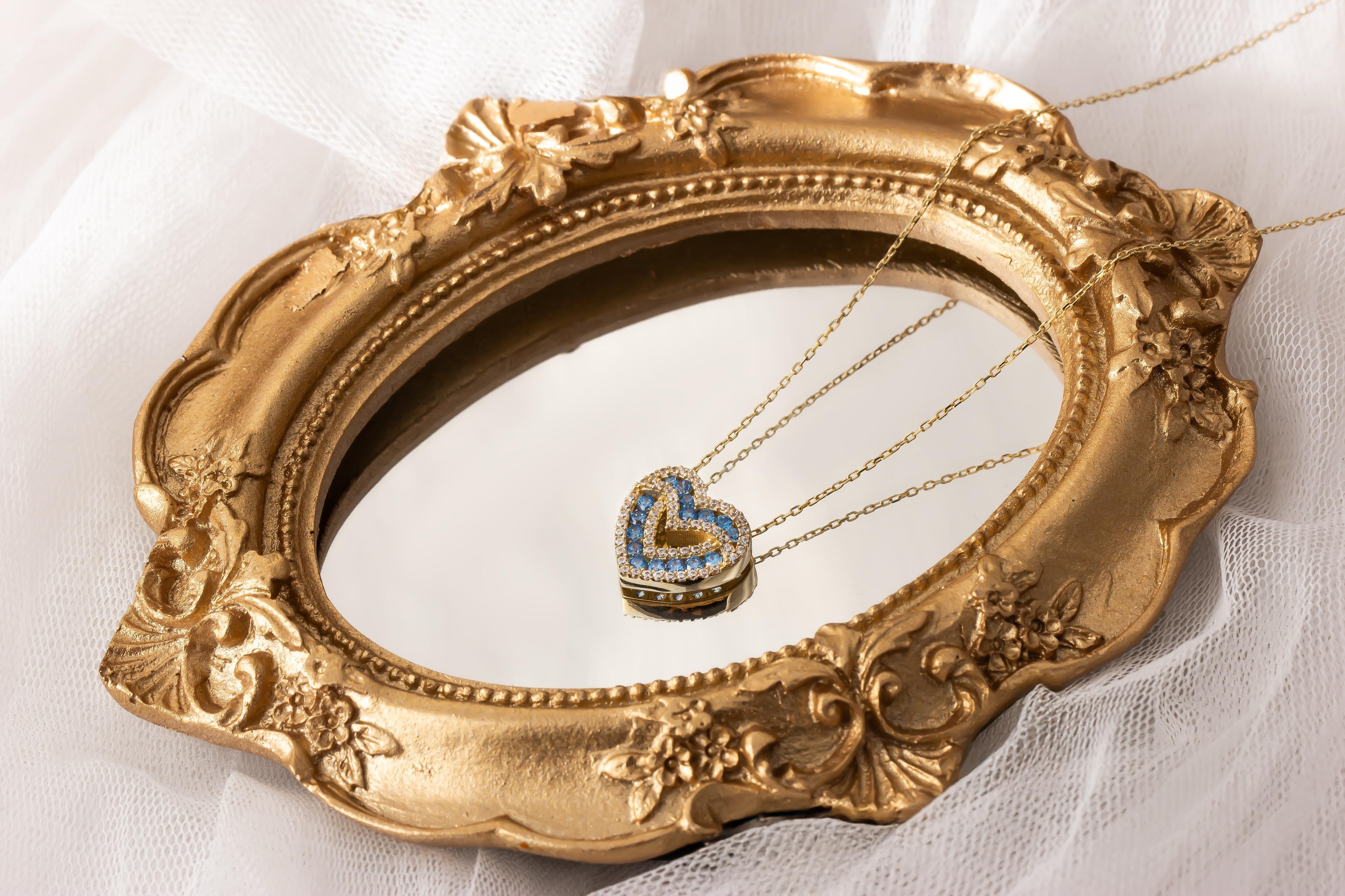 Çift Kalp Taşlı 14 Ayar Altın Kolye